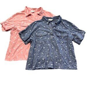 Carol Bay Lot of 2 Womens Floral Polo Shirts PXL Blue & Pink Short Sleeve